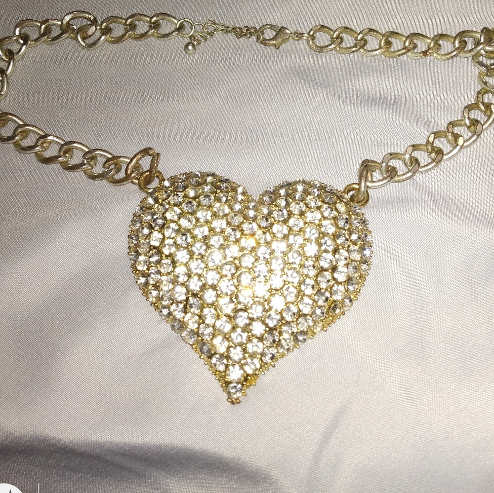 1990's Runestone and gold tone heart necklace